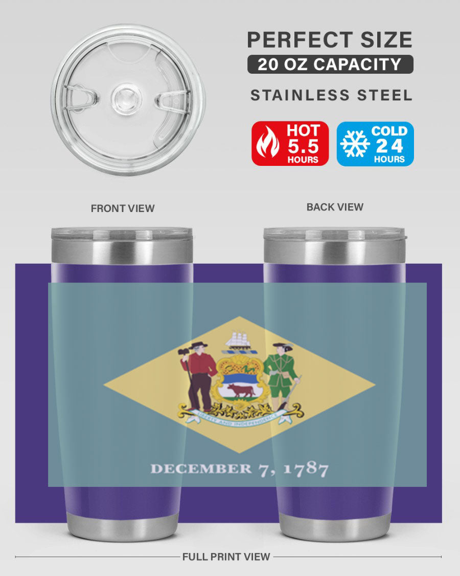 Delaware 44# US Flags Tumbler showcasing its stainless steel design and vibrant print.