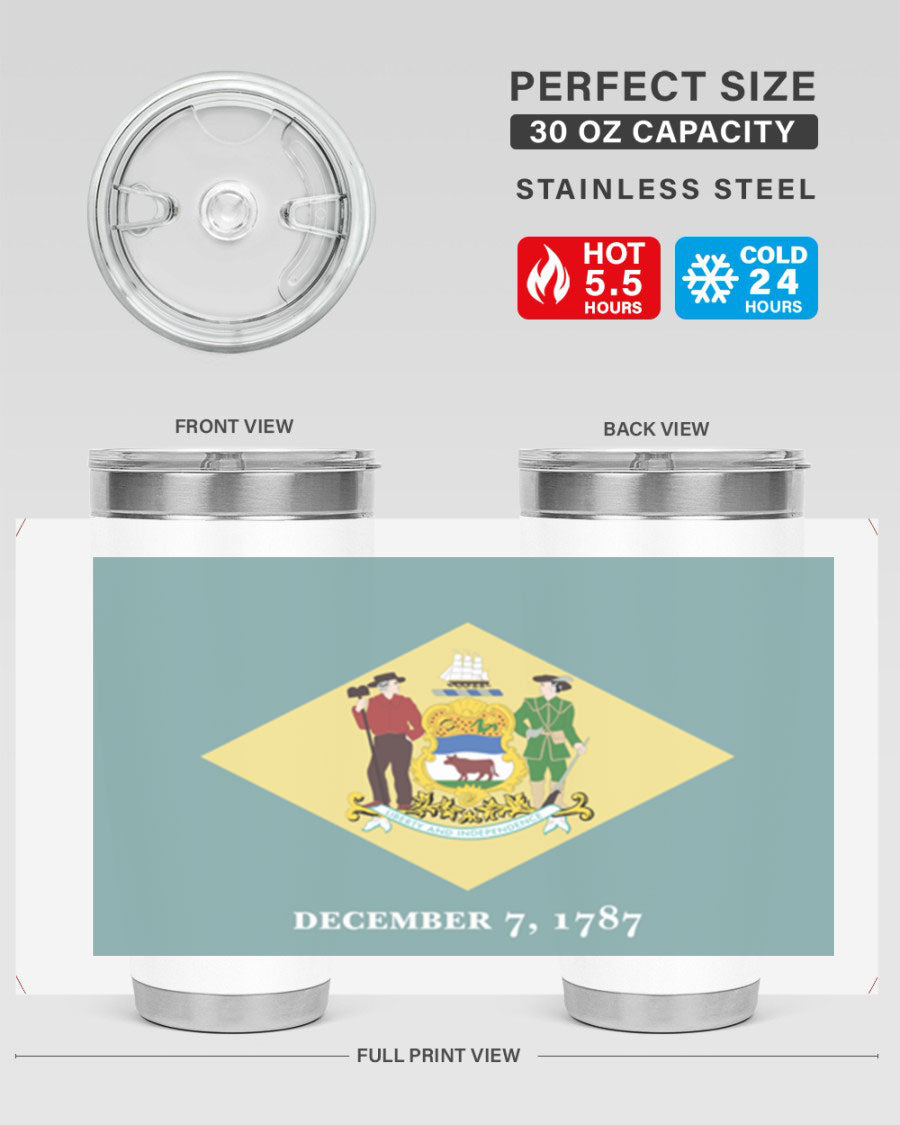 Delaware 44# US Flags Tumbler showcasing its stainless steel design and vibrant print.