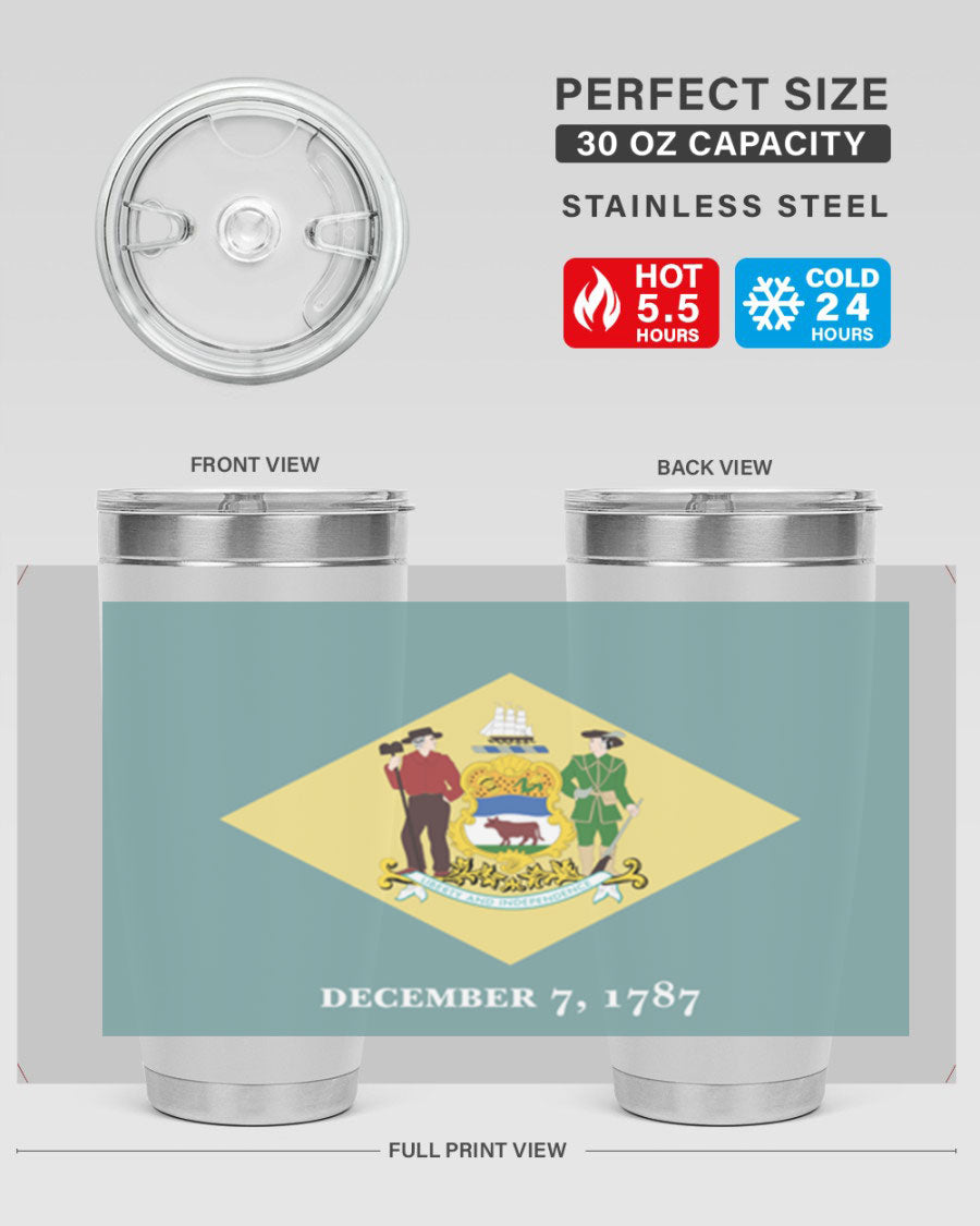 Delaware 44# US Flags Tumbler showcasing its stainless steel design and vibrant print.