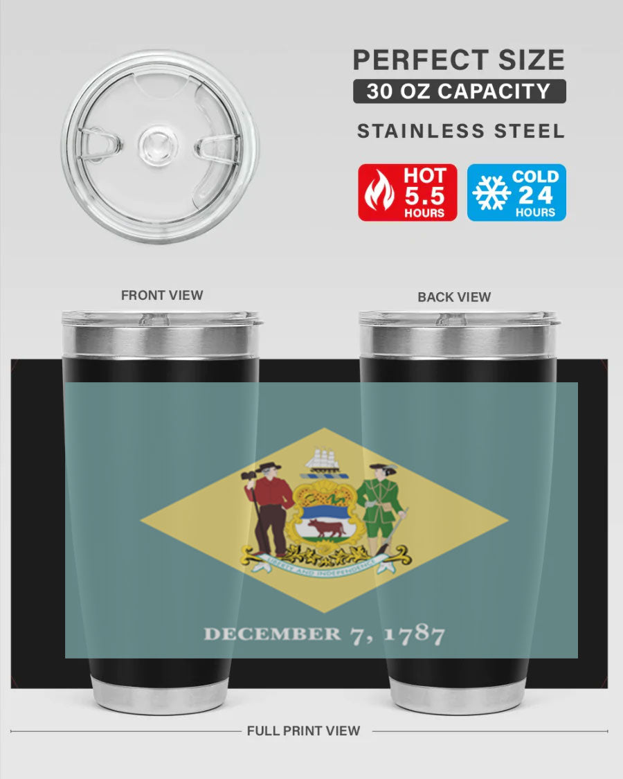 Delaware 44# US Flags Tumbler showcasing its stainless steel design and vibrant print.