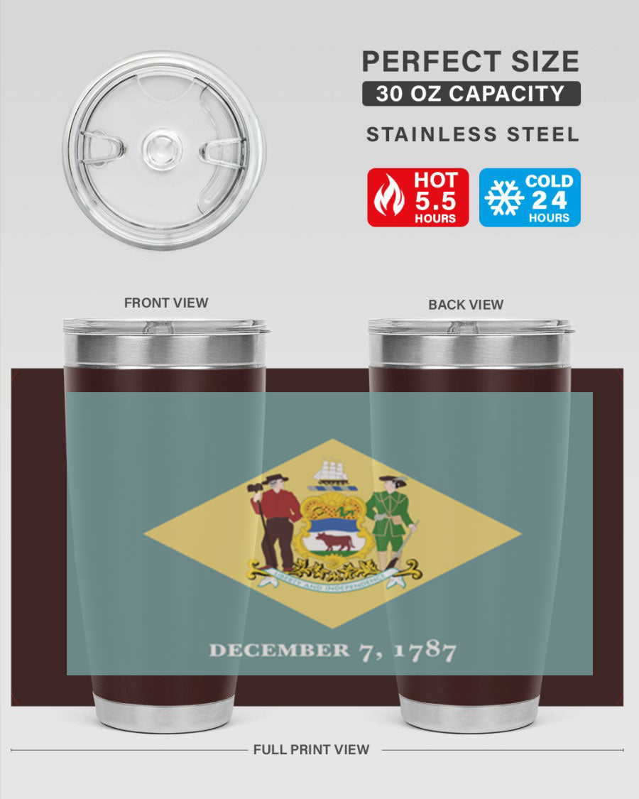 Delaware 44# US Flags Tumbler showcasing its stainless steel design and vibrant print.