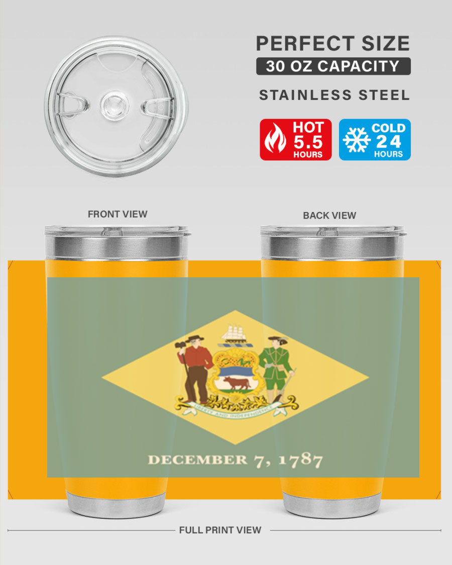 Delaware 44# US Flags Tumbler showcasing its stainless steel design and vibrant print.