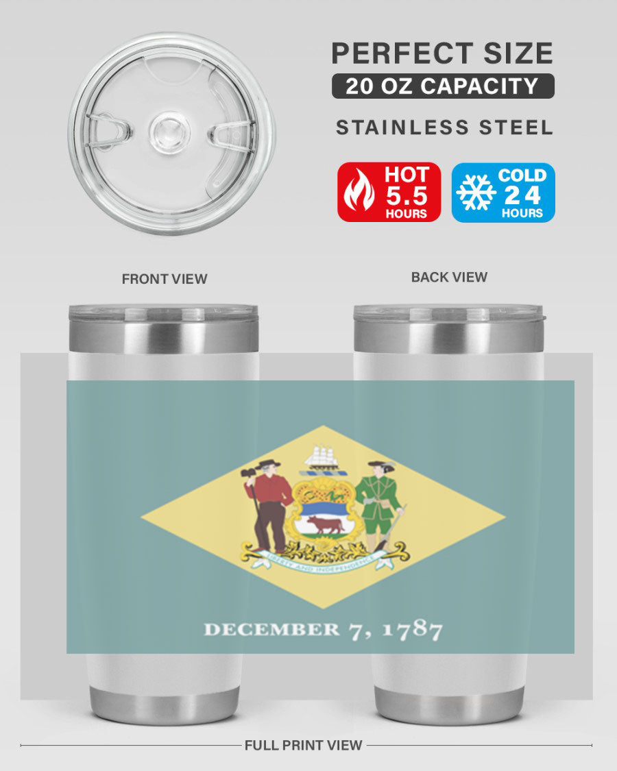 Delaware 44# US Flags Tumbler showcasing its stainless steel design and vibrant print.