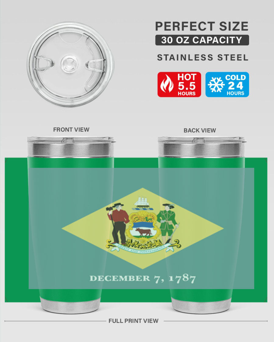 Delaware 44# US Flags Tumbler showcasing its stainless steel design and vibrant print.