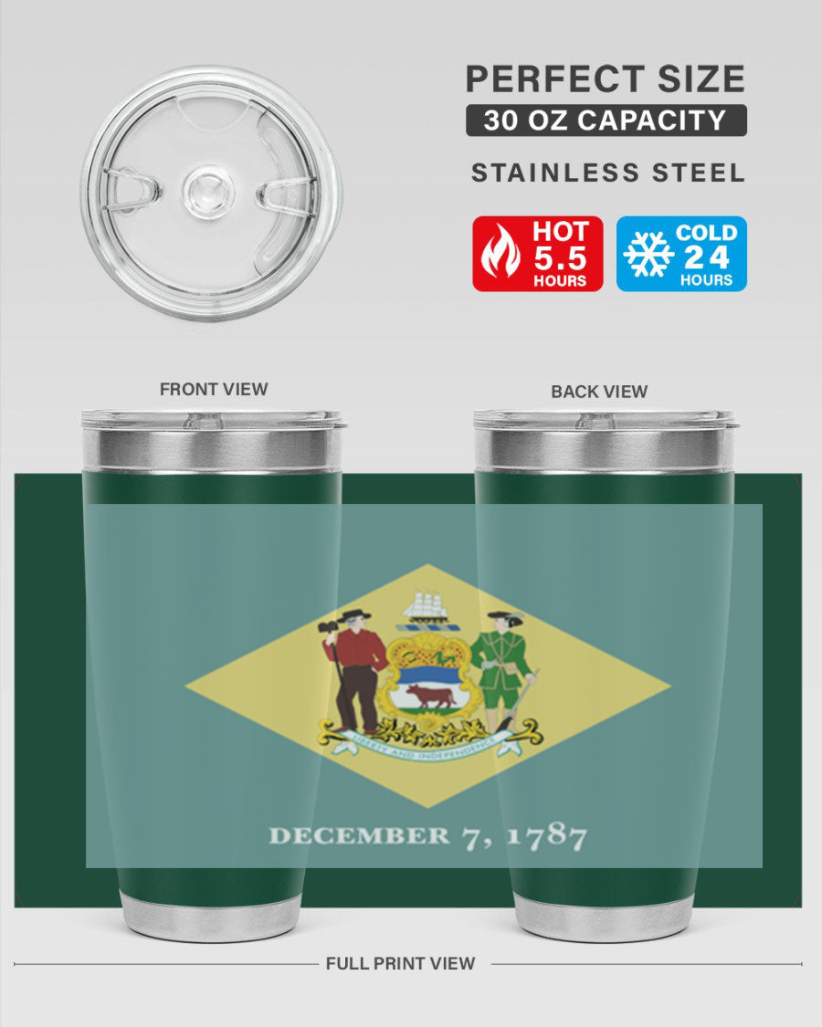 Delaware 44# US Flags Tumbler showcasing its stainless steel design and vibrant print.