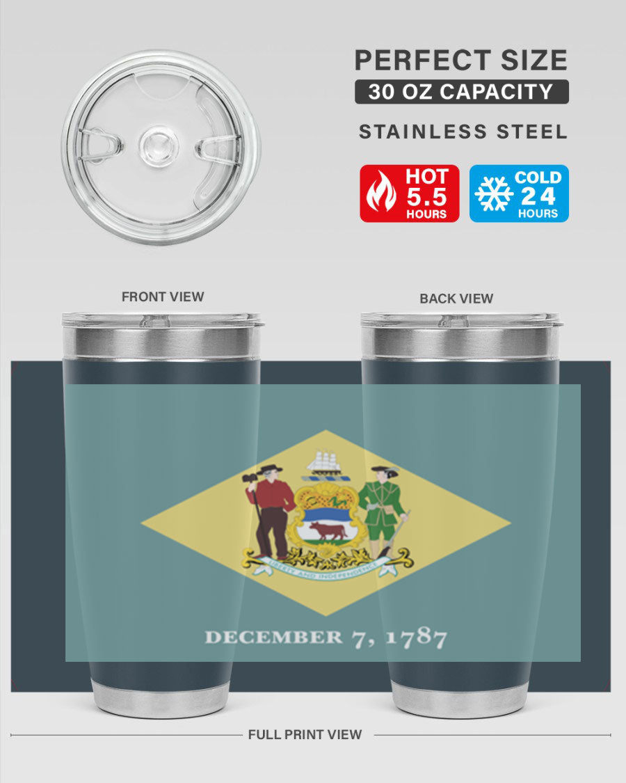 Delaware 44# US Flags Tumbler showcasing its stainless steel design and vibrant print.