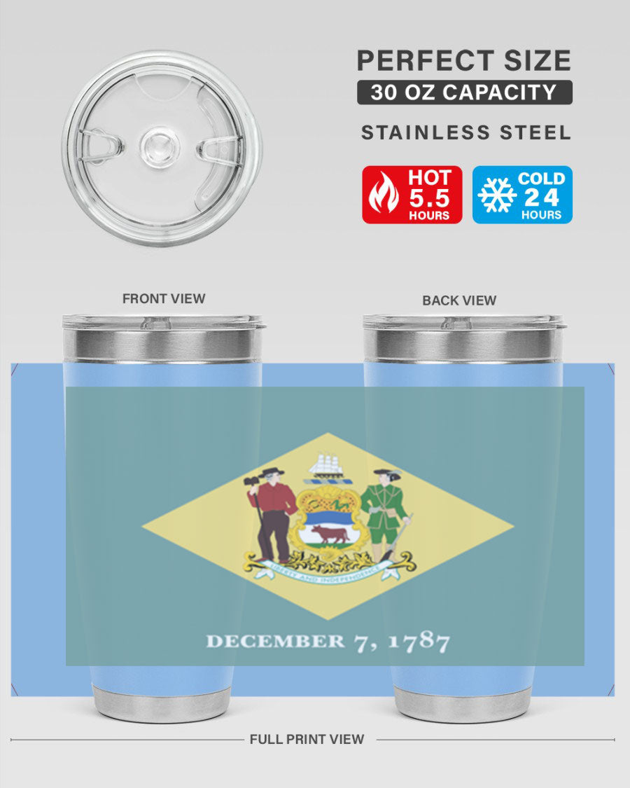 Delaware 44# US Flags Tumbler showcasing its stainless steel design and vibrant print.