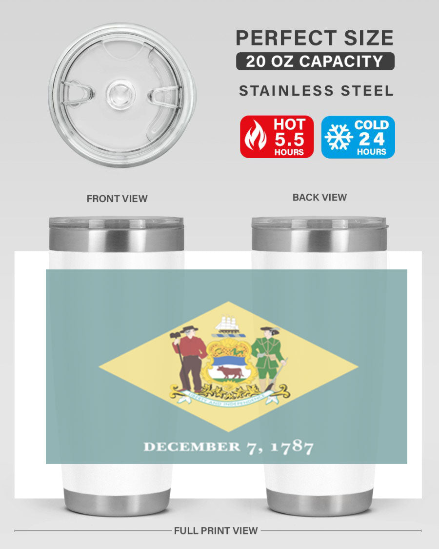 Delaware 44# US Flags Tumbler showcasing its stainless steel design and vibrant print.