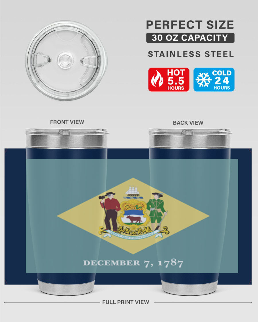 Delaware 44# US Flags Tumbler showcasing its stainless steel design and vibrant print.