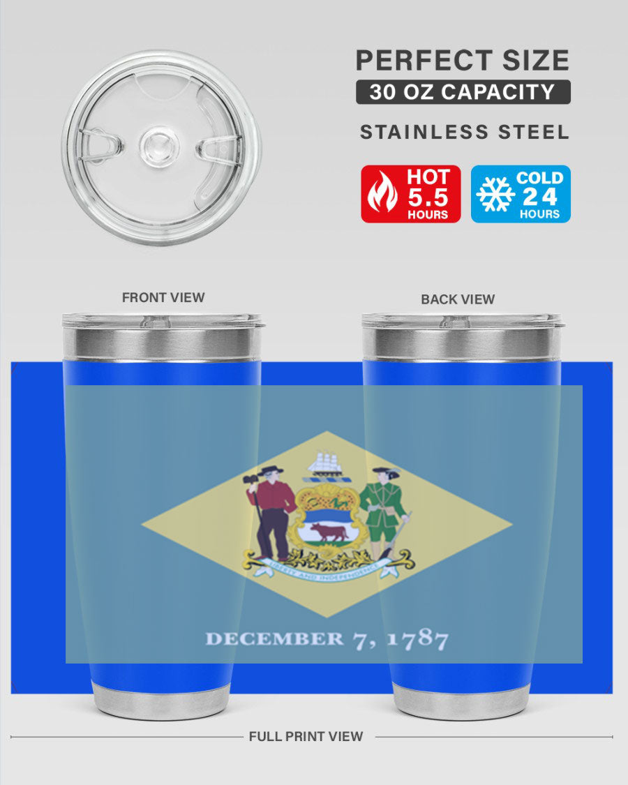 Delaware 44# US Flags Tumbler showcasing its stainless steel design and vibrant print.