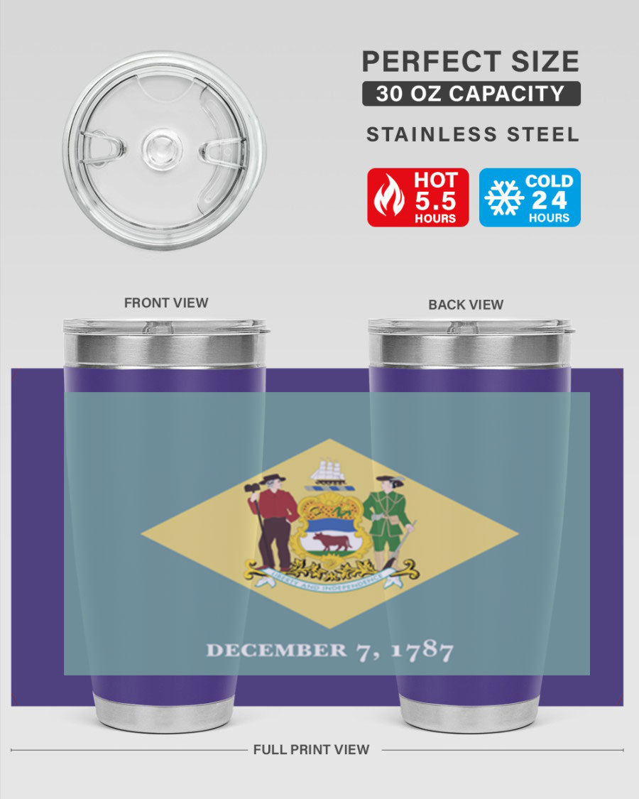 Delaware 44# US Flags Tumbler showcasing its stainless steel design and vibrant print.