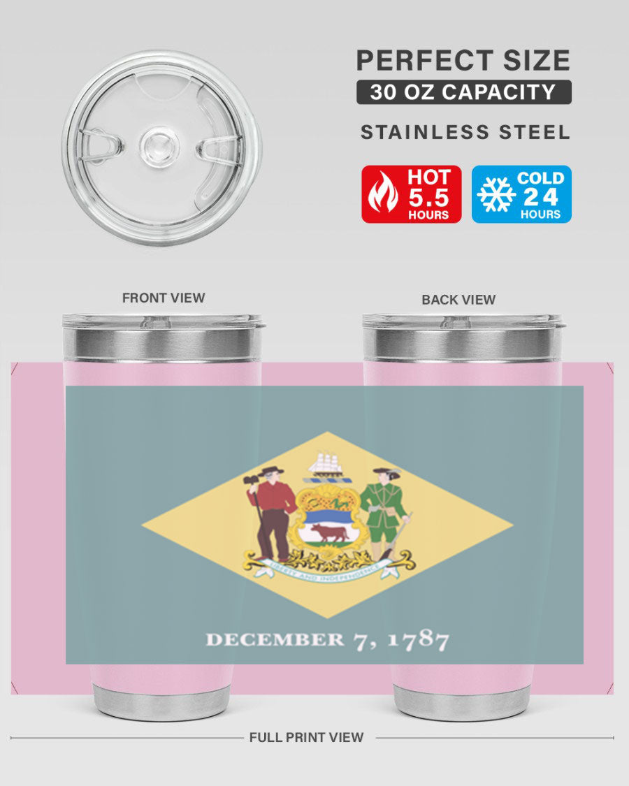 Delaware 44# US Flags Tumbler showcasing its stainless steel design and vibrant print.