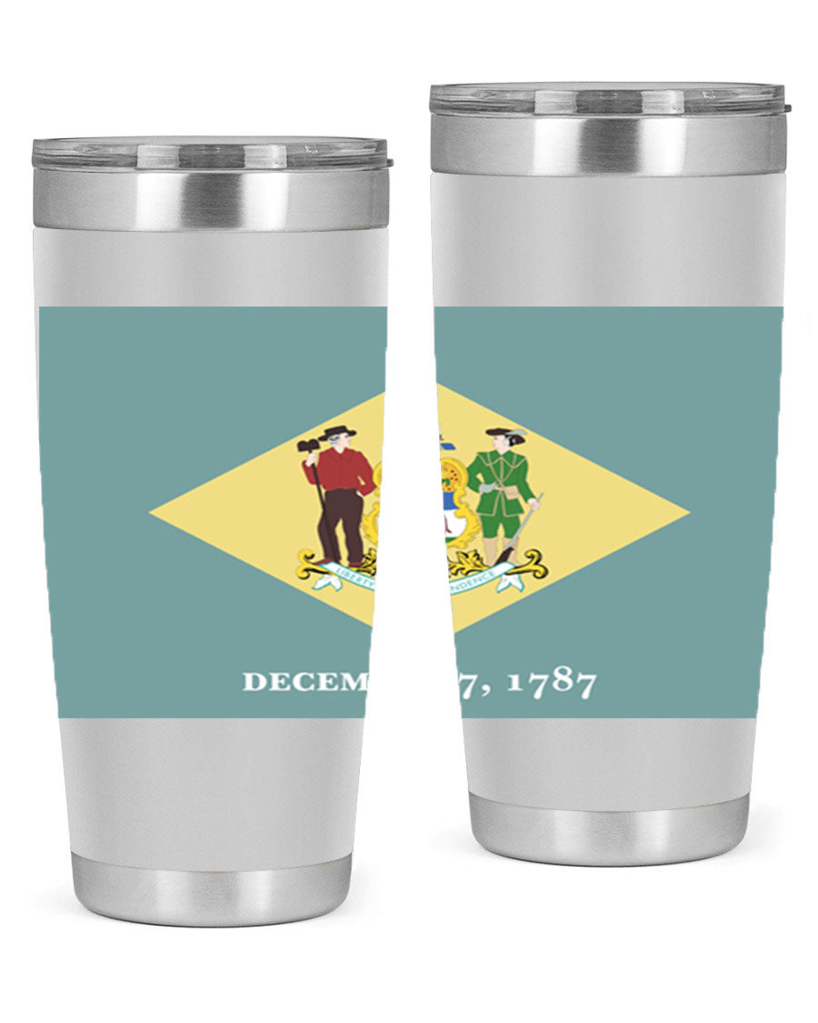 Delaware 44# US Flags Tumbler showcasing its stainless steel design and vibrant print.