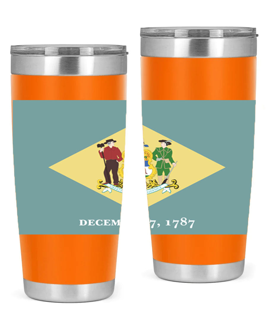 Delaware 44# US Flags Tumbler showcasing its stainless steel design and vibrant print.