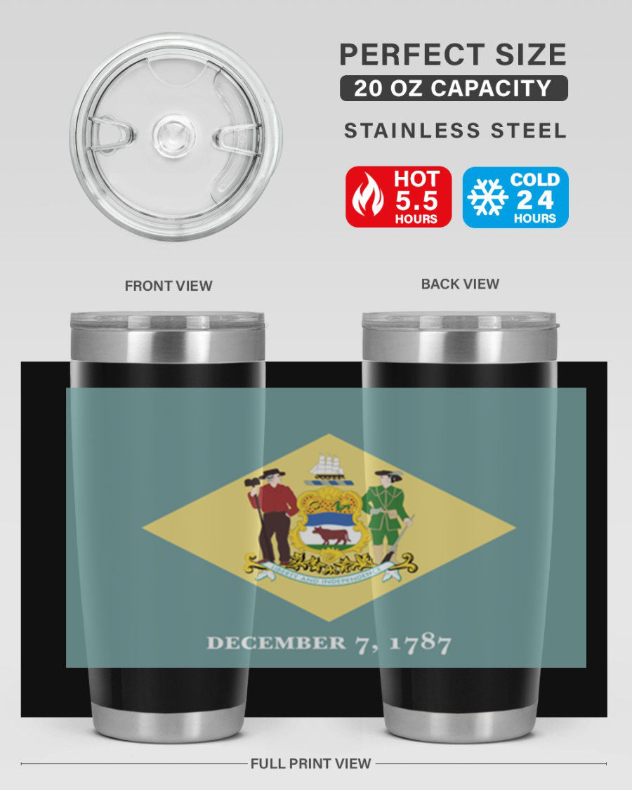 Delaware 44# US Flags Tumbler showcasing its stainless steel design and vibrant print.