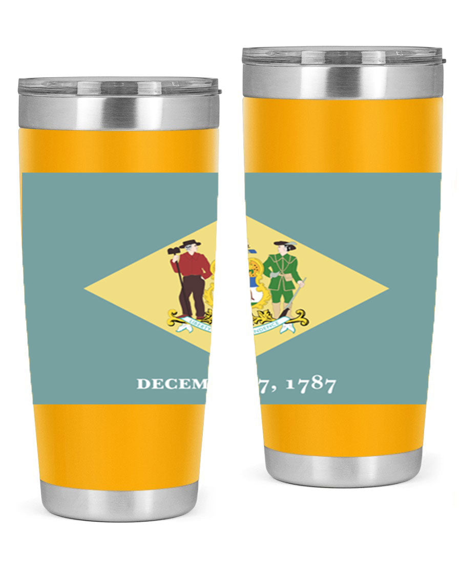Delaware 44# US Flags Tumbler showcasing its stainless steel design and vibrant print.