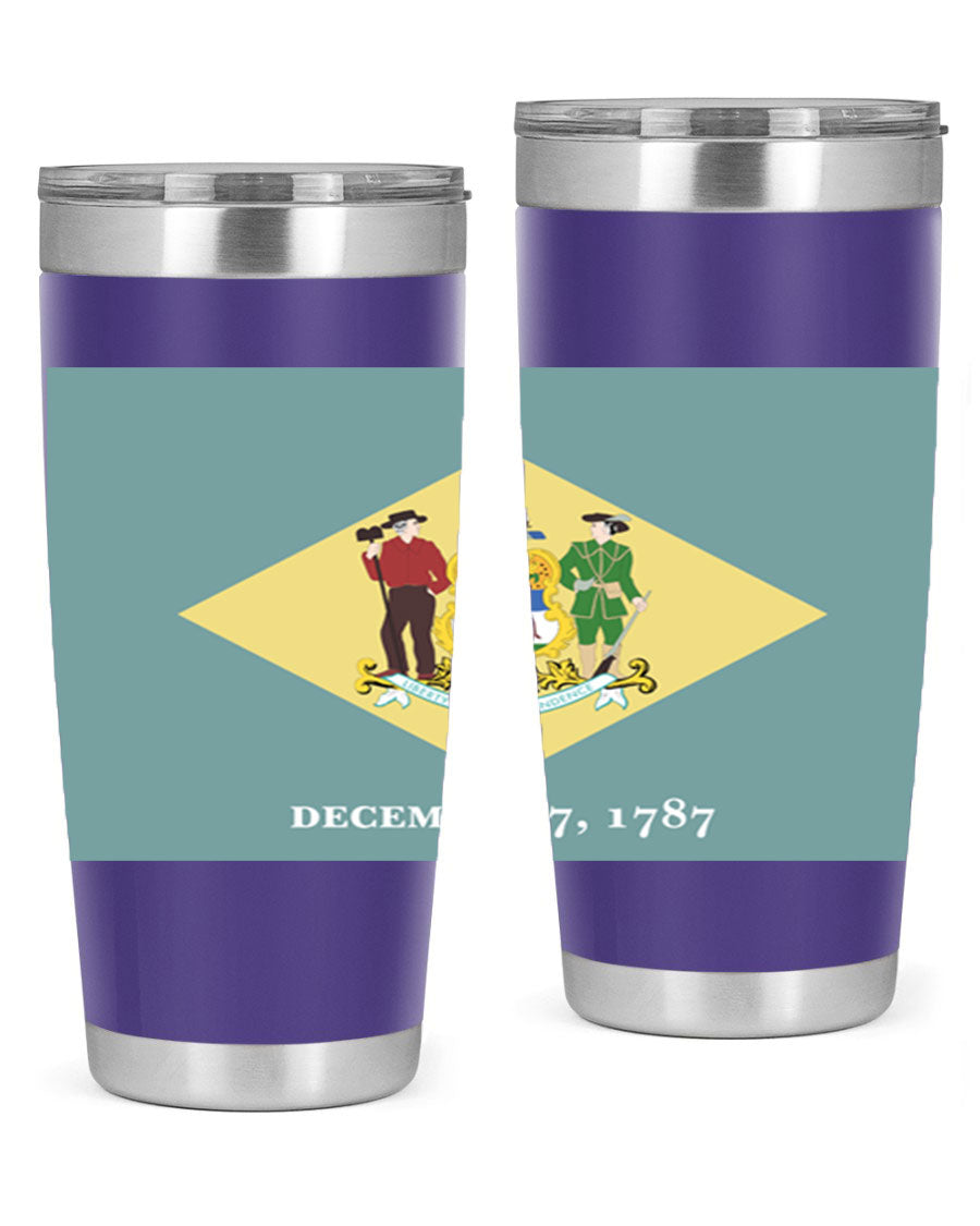 Delaware 44# US Flags Tumbler showcasing its stainless steel design and vibrant print.