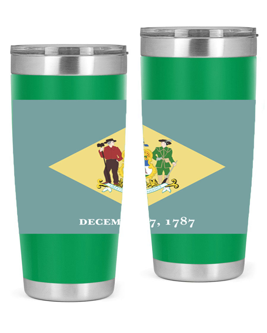 Delaware 44# US Flags Tumbler showcasing its stainless steel design and vibrant print.