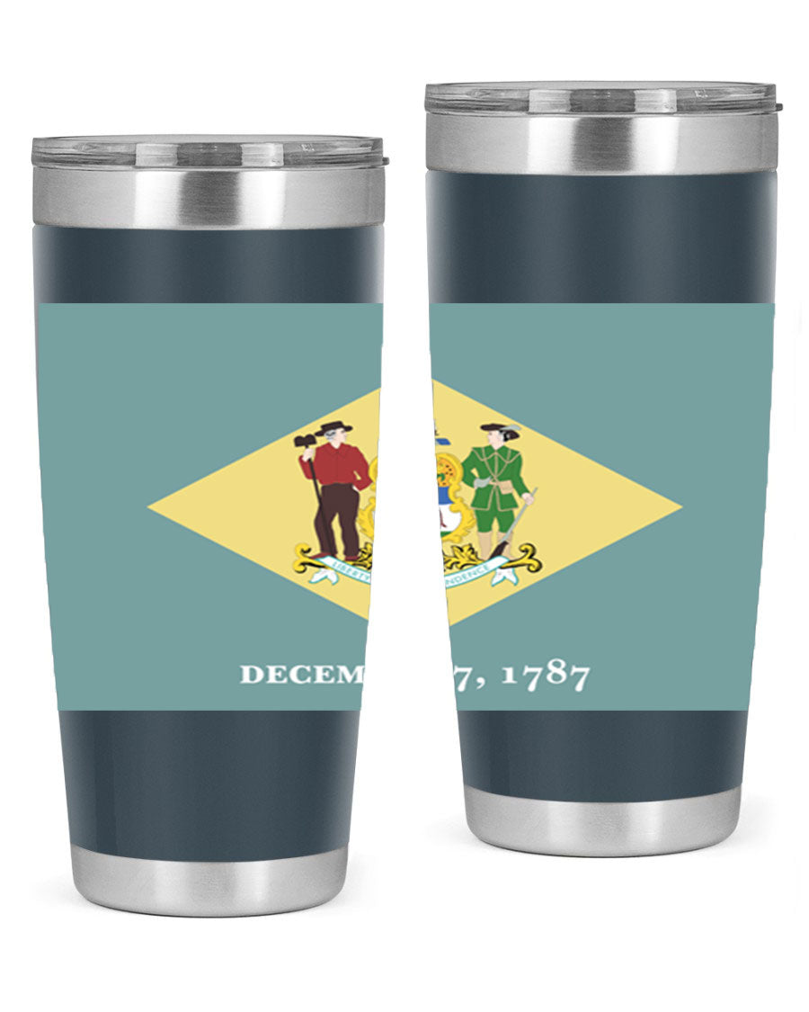 Delaware 44# US Flags Tumbler showcasing its stainless steel design and vibrant print.