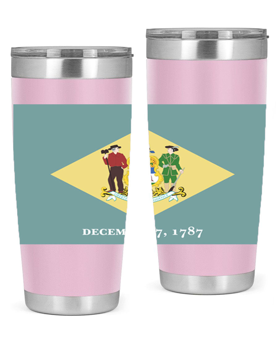 Delaware 44# US Flags Tumbler showcasing its stainless steel design and vibrant print.