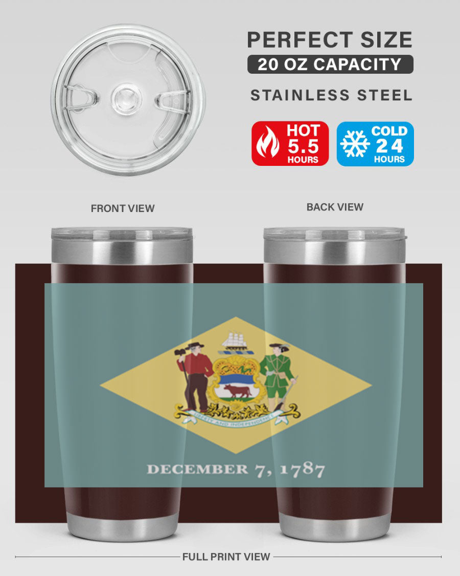Delaware 44# US Flags Tumbler showcasing its stainless steel design and vibrant print.