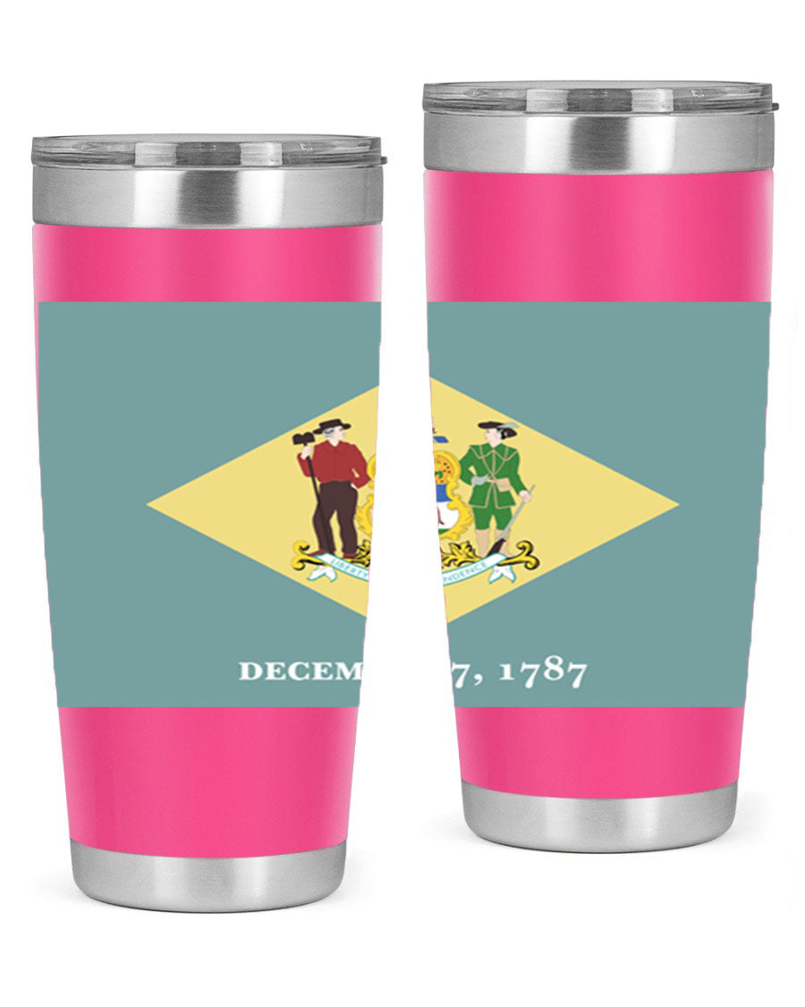 Delaware 44# US Flags Tumbler showcasing its stainless steel design and vibrant print.