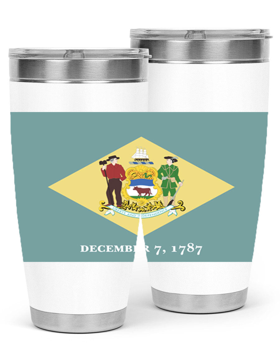 Delaware 44# US Flags Tumbler showcasing its stainless steel design and vibrant print.