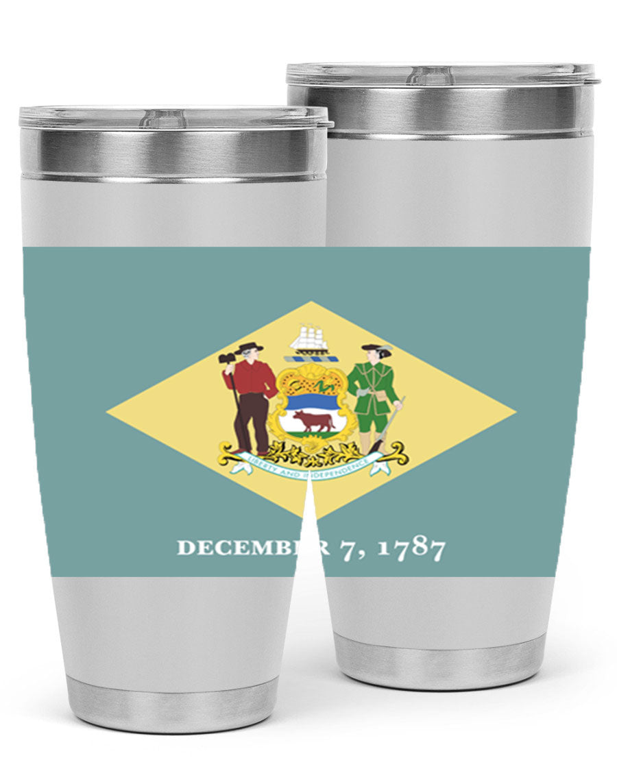 Delaware 44# US Flags Tumbler showcasing its stainless steel design and vibrant print.