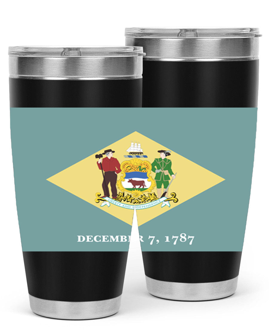 Delaware 44# US Flags Tumbler showcasing its stainless steel design and vibrant print.