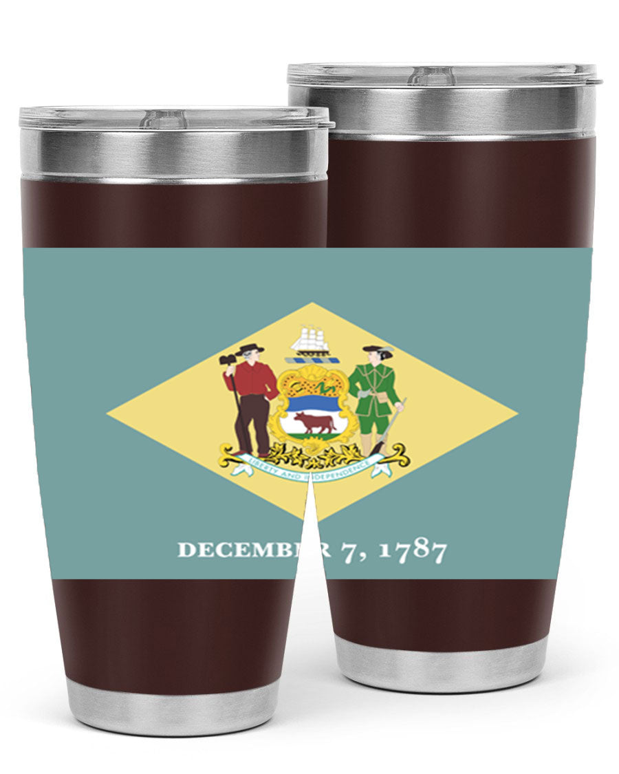 Delaware 44# US Flags Tumbler showcasing its stainless steel design and vibrant print.