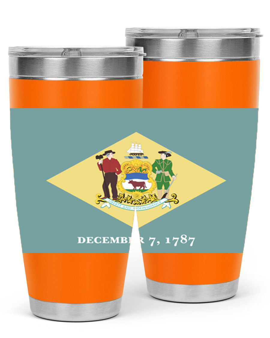 Delaware 44# US Flags Tumbler showcasing its stainless steel design and vibrant print.
