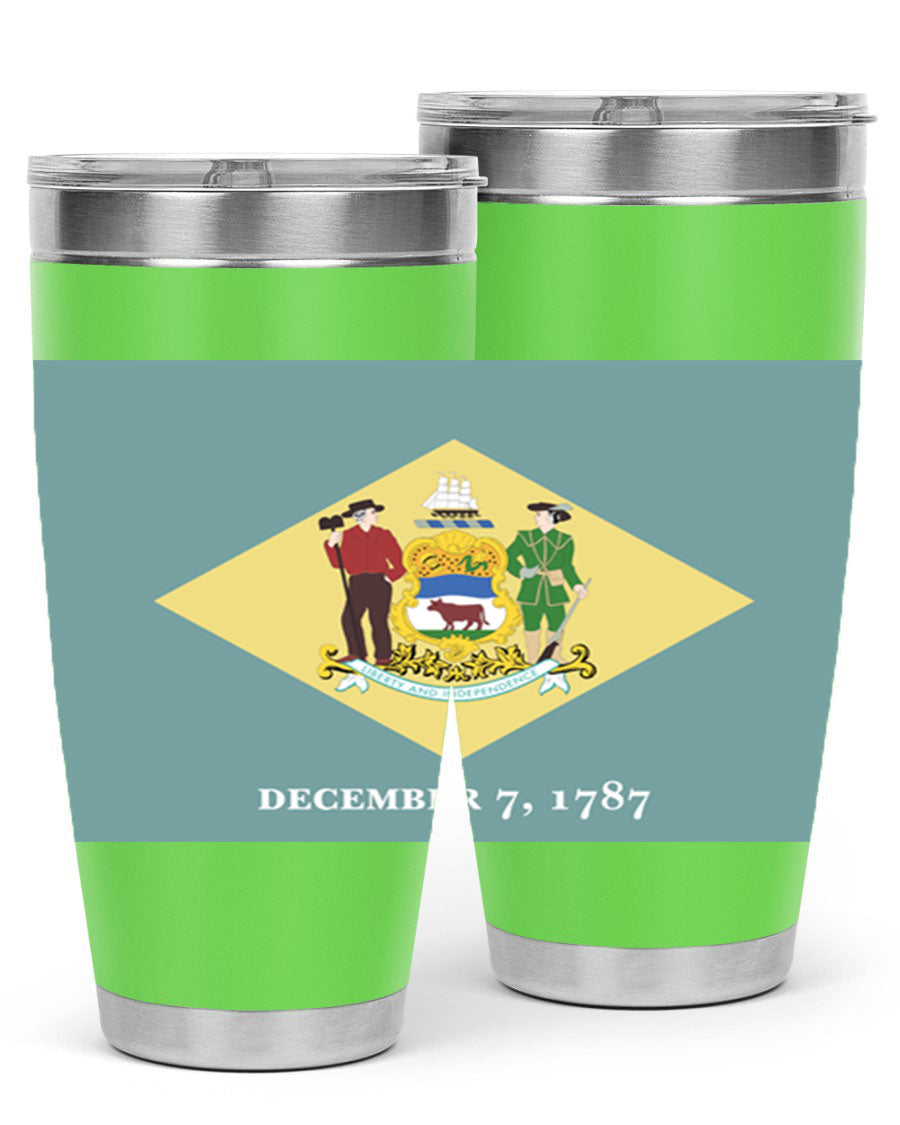 Delaware 44# US Flags Tumbler showcasing its stainless steel design and vibrant print.