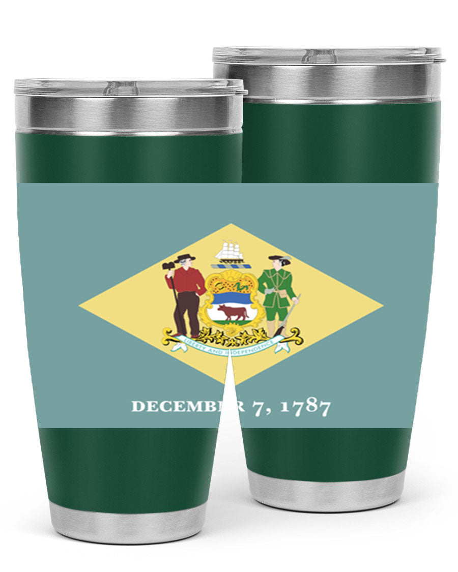 Delaware 44# US Flags Tumbler showcasing its stainless steel design and vibrant print.