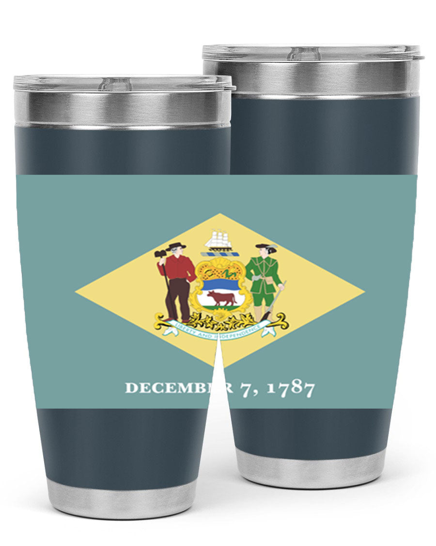 Delaware 44# US Flags Tumbler showcasing its stainless steel design and vibrant print.