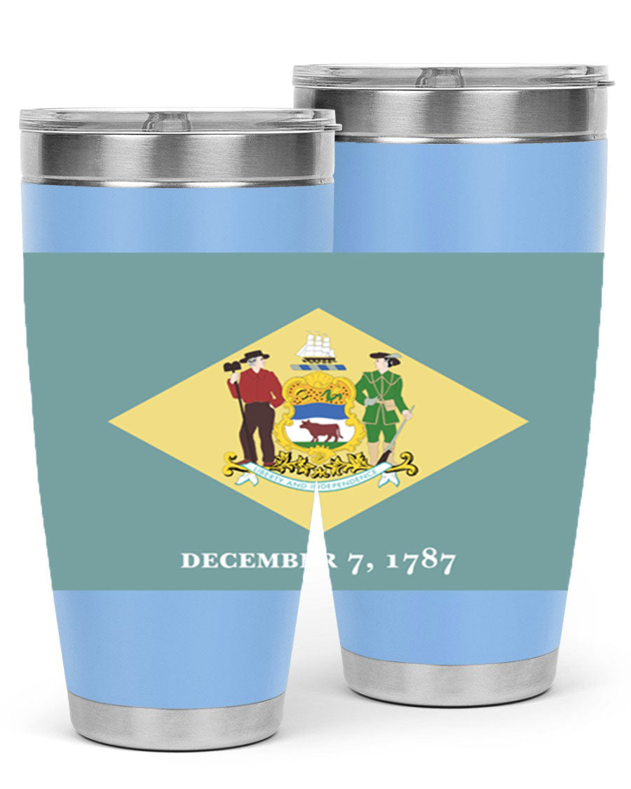 Delaware 44# US Flags Tumbler showcasing its stainless steel design and vibrant print.
