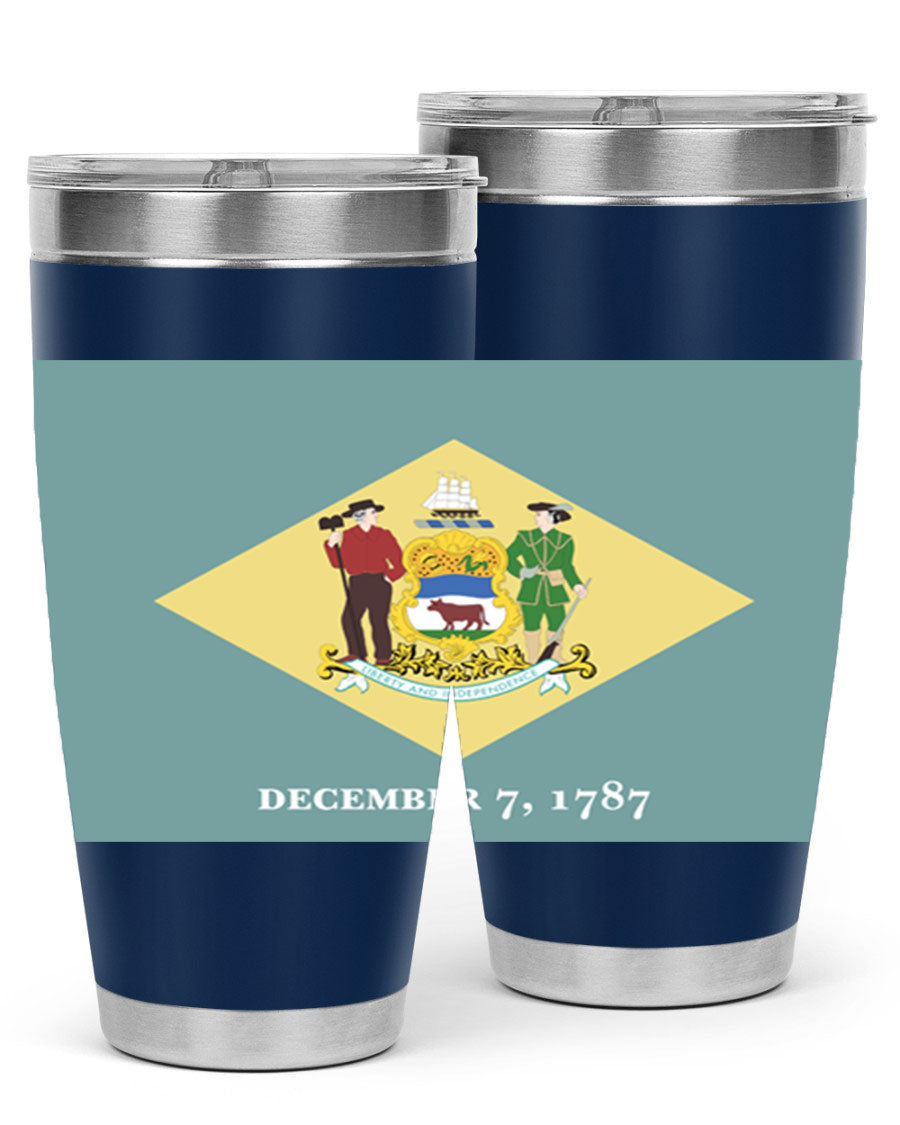 Delaware 44# US Flags Tumbler showcasing its stainless steel design and vibrant print.