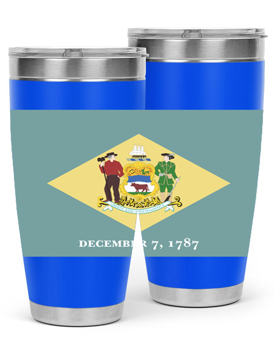 Delaware 44# US Flags Tumbler showcasing its stainless steel design and vibrant print.