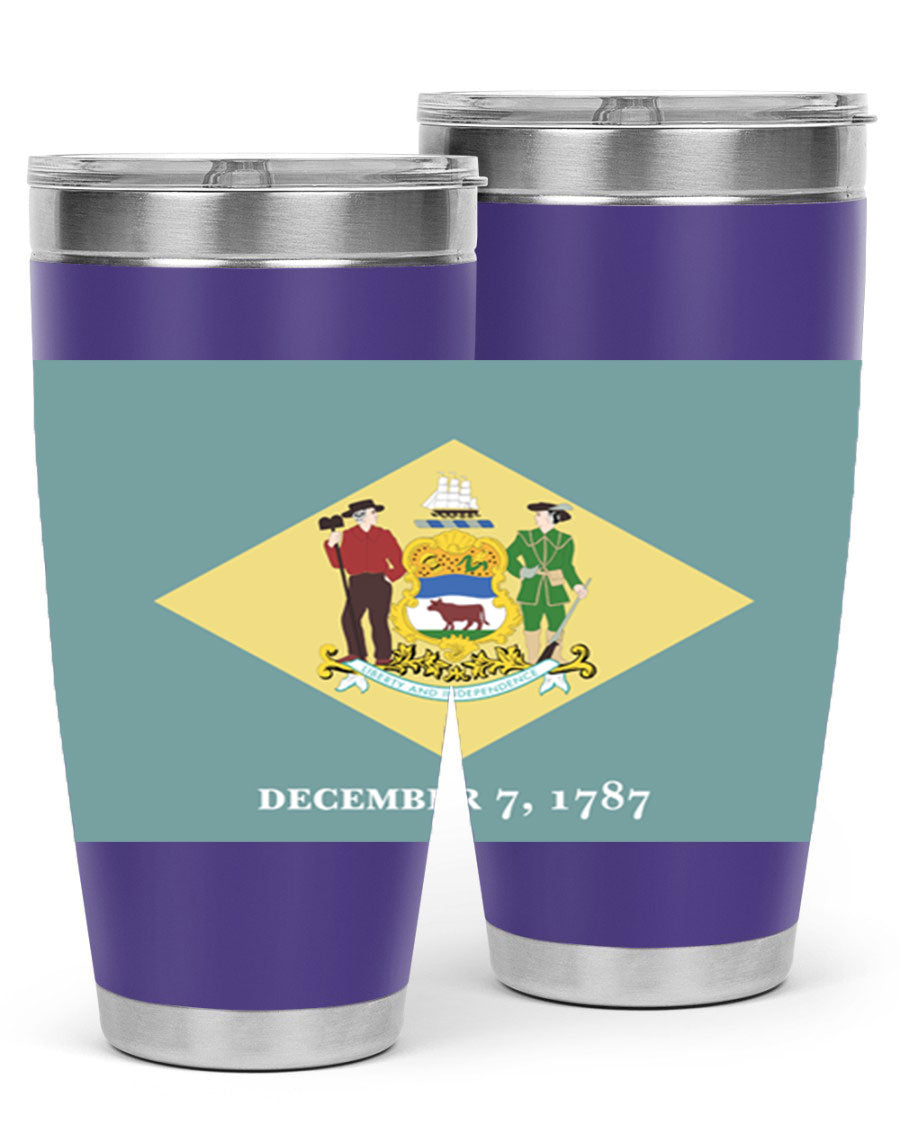 Delaware 44# US Flags Tumbler showcasing its stainless steel design and vibrant print.
