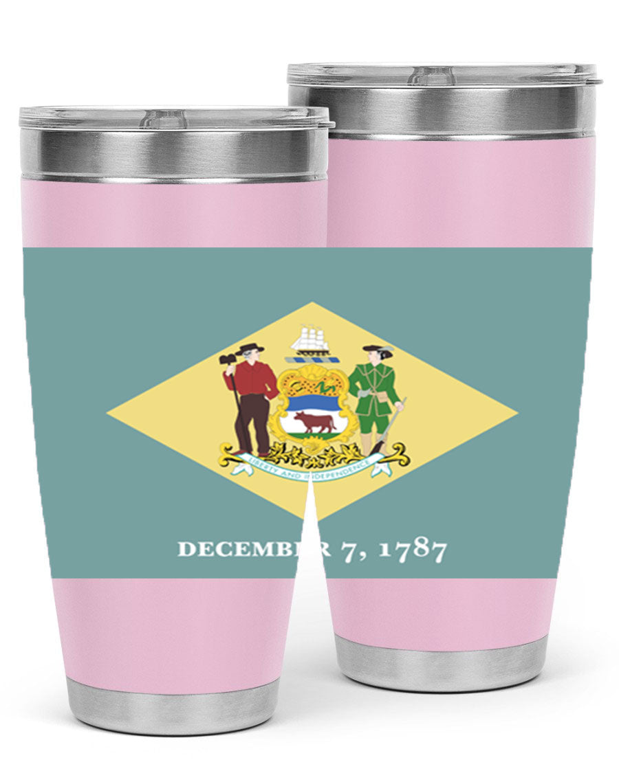 Delaware 44# US Flags Tumbler showcasing its stainless steel design and vibrant print.
