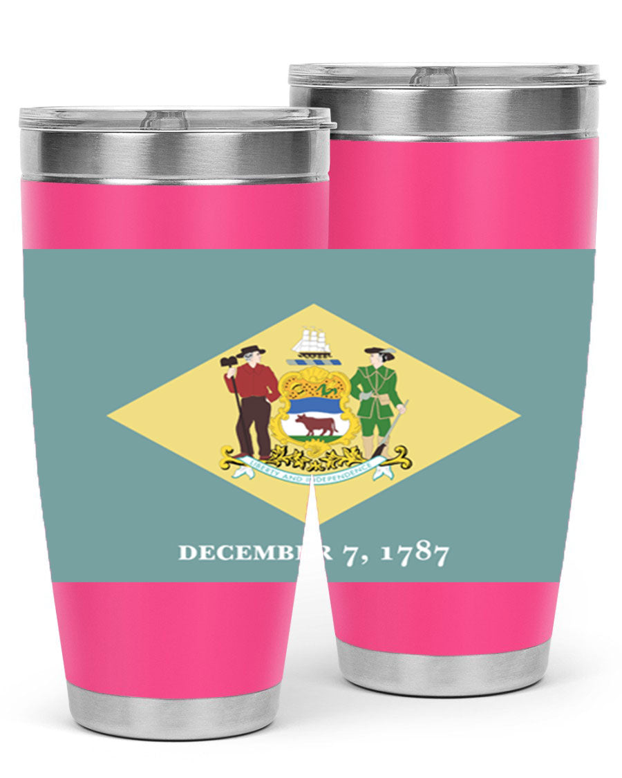 Delaware 44# US Flags Tumbler showcasing its stainless steel design and vibrant print.
