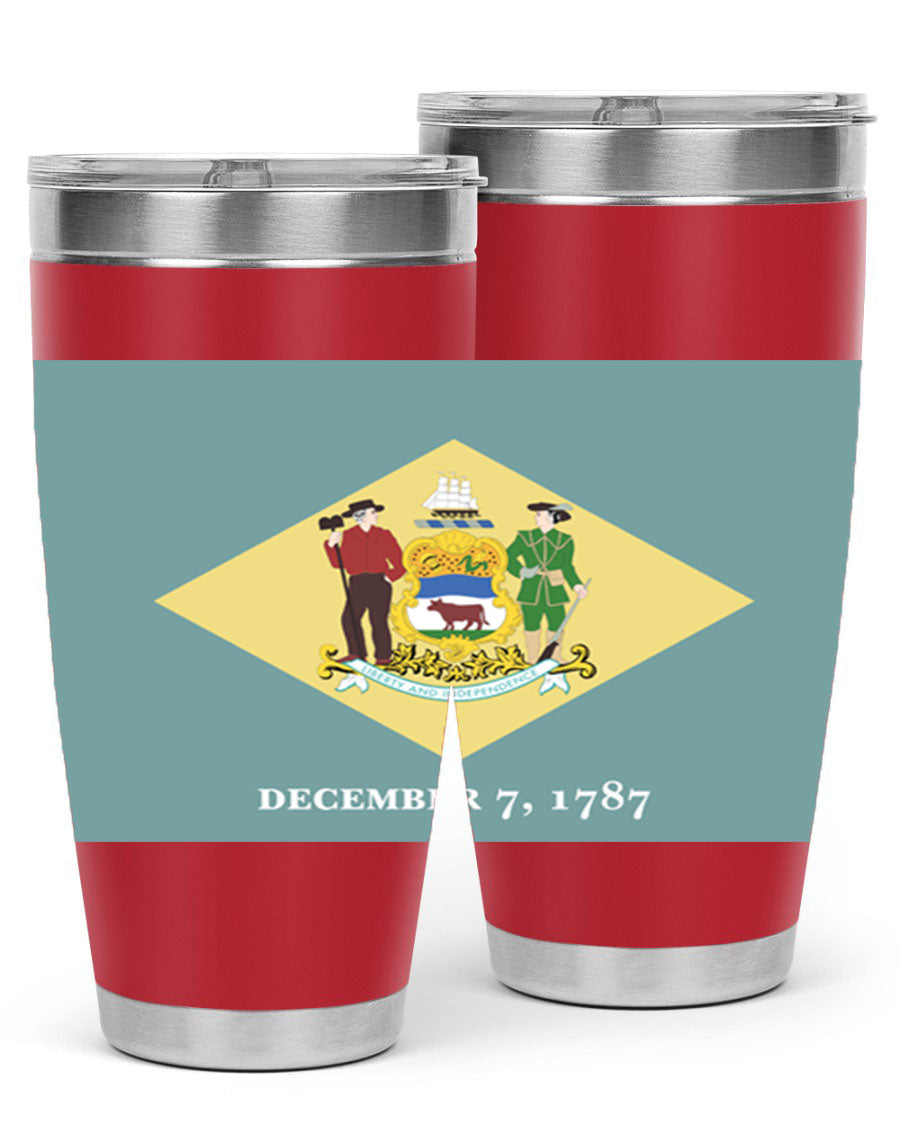 Delaware 44# US Flags Tumbler showcasing its stainless steel design and vibrant print.