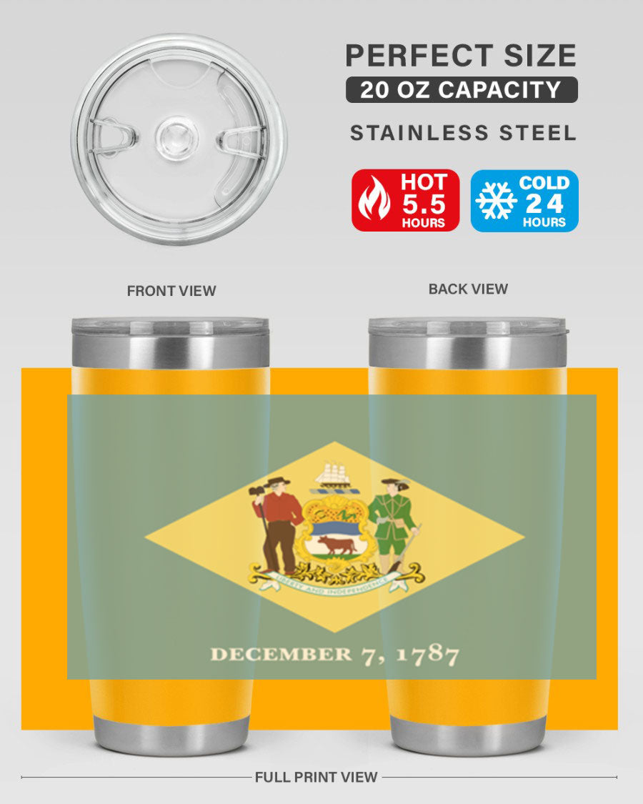 Delaware 44# US Flags Tumbler showcasing its stainless steel design and vibrant print.