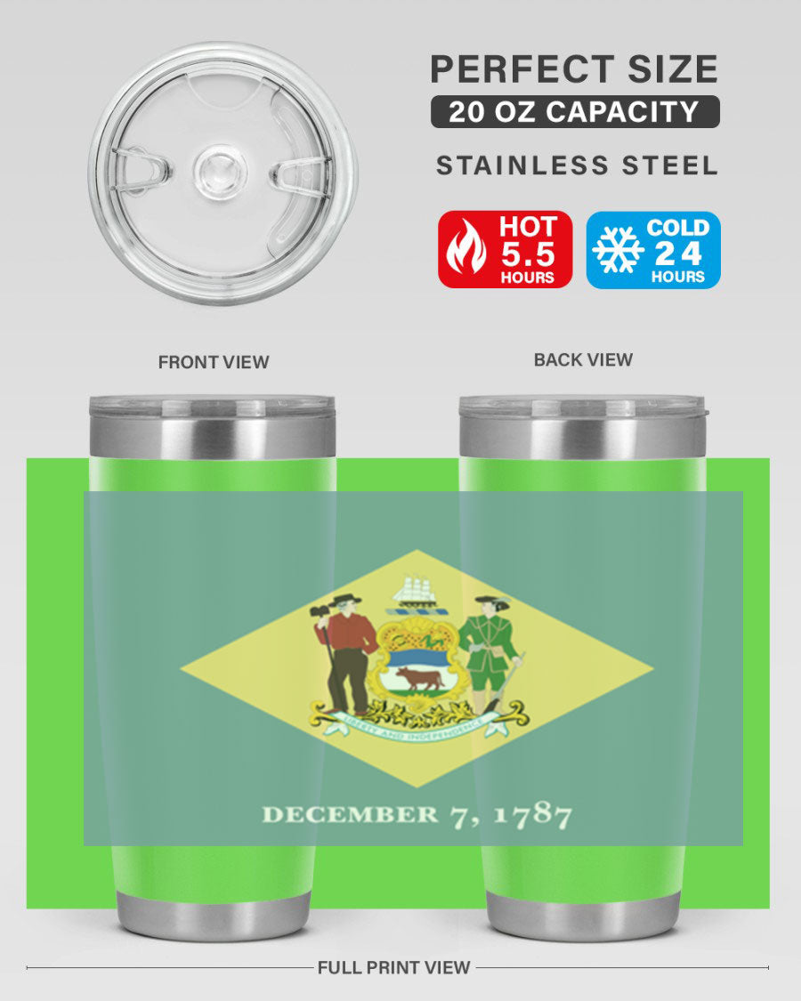 Delaware 44# US Flags Tumbler showcasing its stainless steel design and vibrant print.