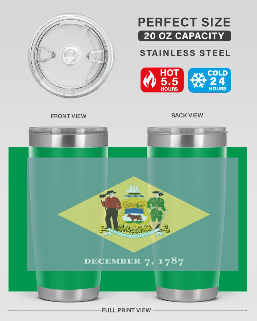 Delaware 44# US Flags Tumbler showcasing its stainless steel design and vibrant print.