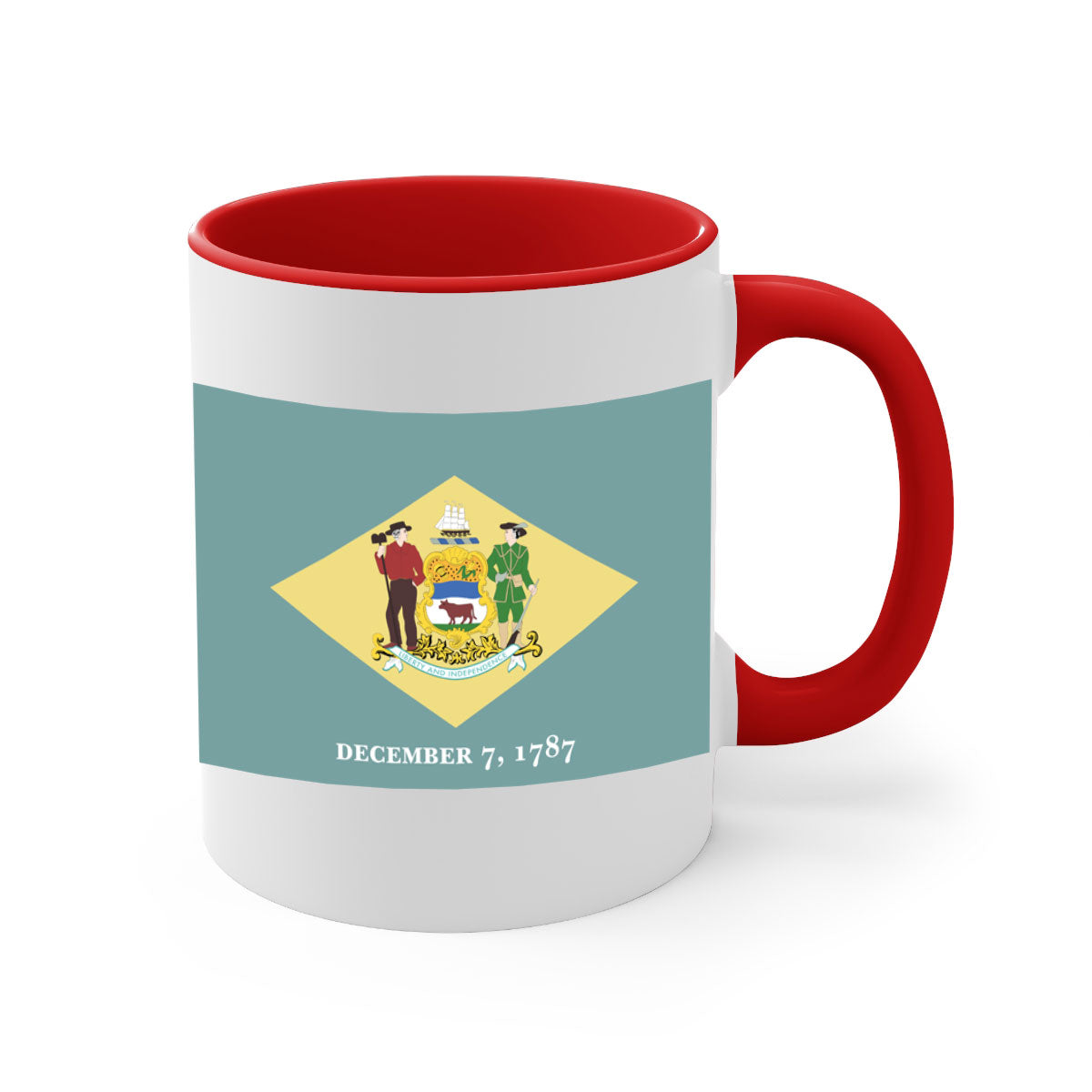 Delaware 44# Mug featuring a glossy finish with a colored handle and interior, available in multiple colors and sizes.