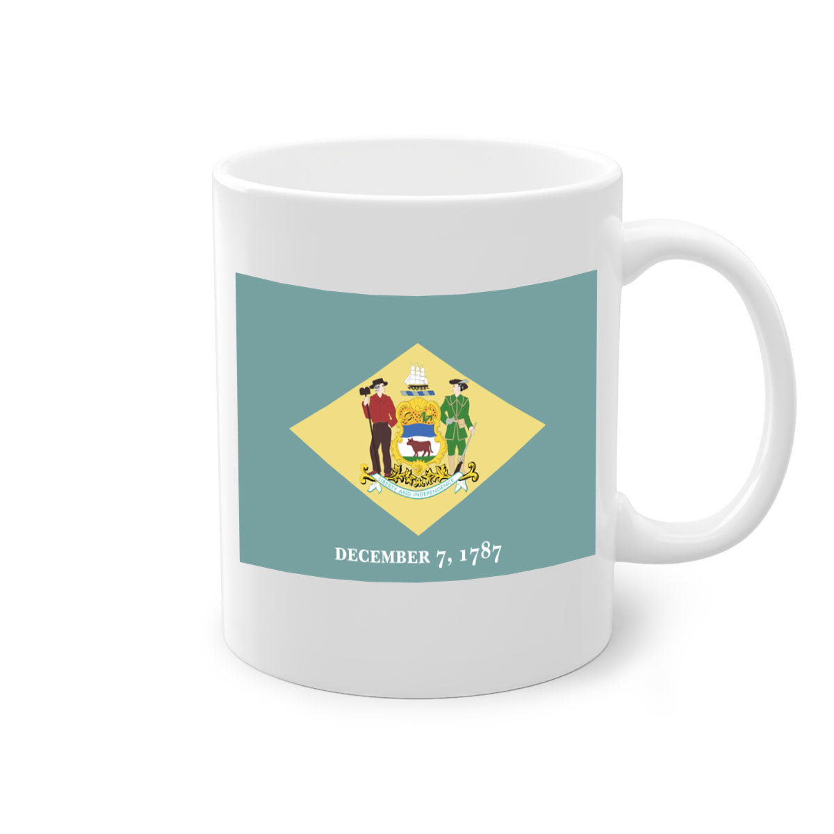 Delaware 44# Mug featuring a glossy finish with a colored handle and interior, available in multiple colors and sizes.