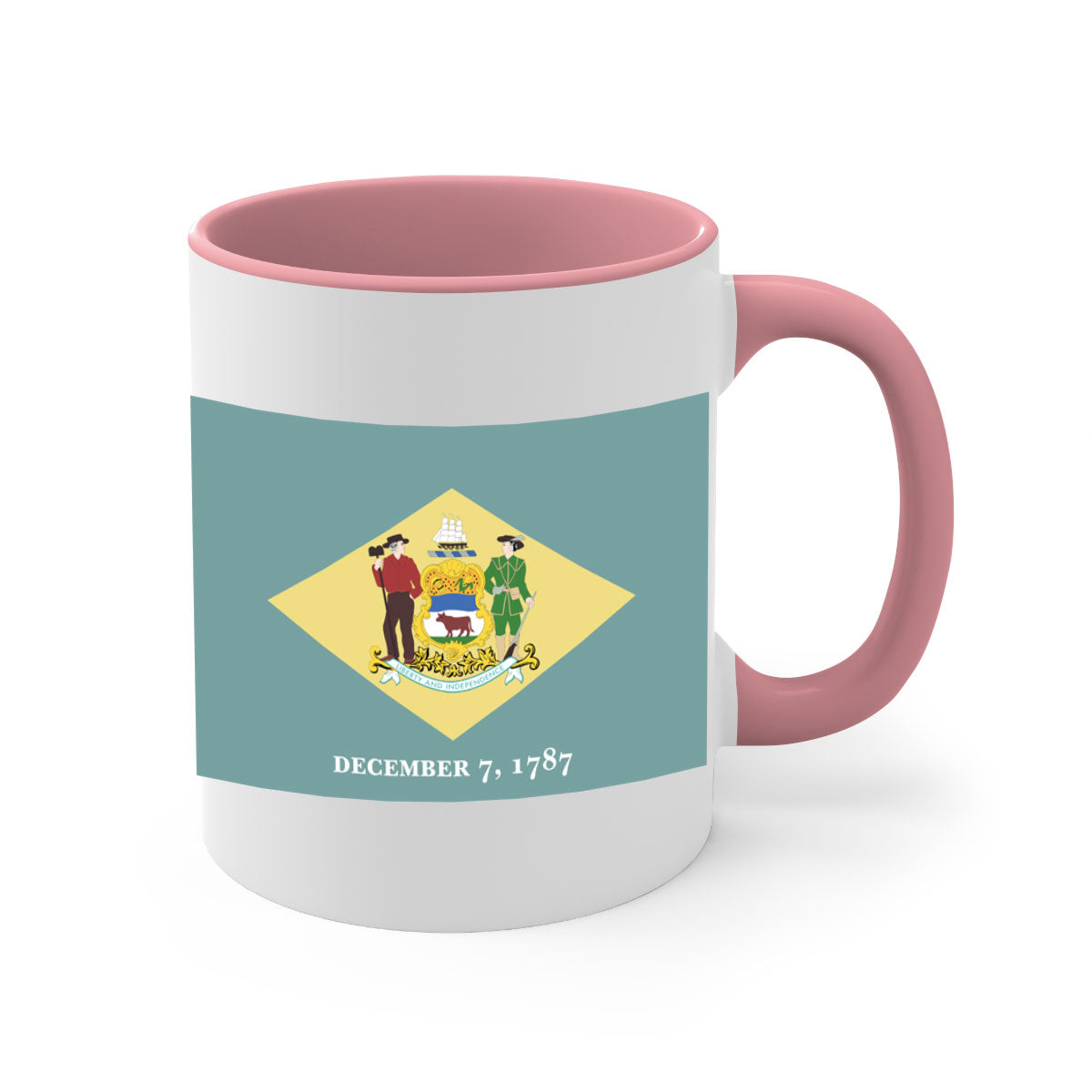 Delaware 44# Mug featuring a glossy finish with a colored handle and interior, available in multiple colors and sizes.