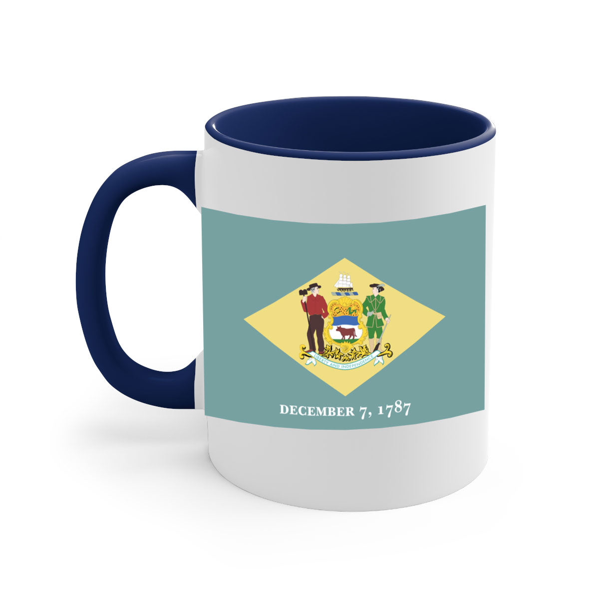 Delaware 44# Mug featuring a glossy finish with a colored handle and interior, available in multiple colors and sizes.