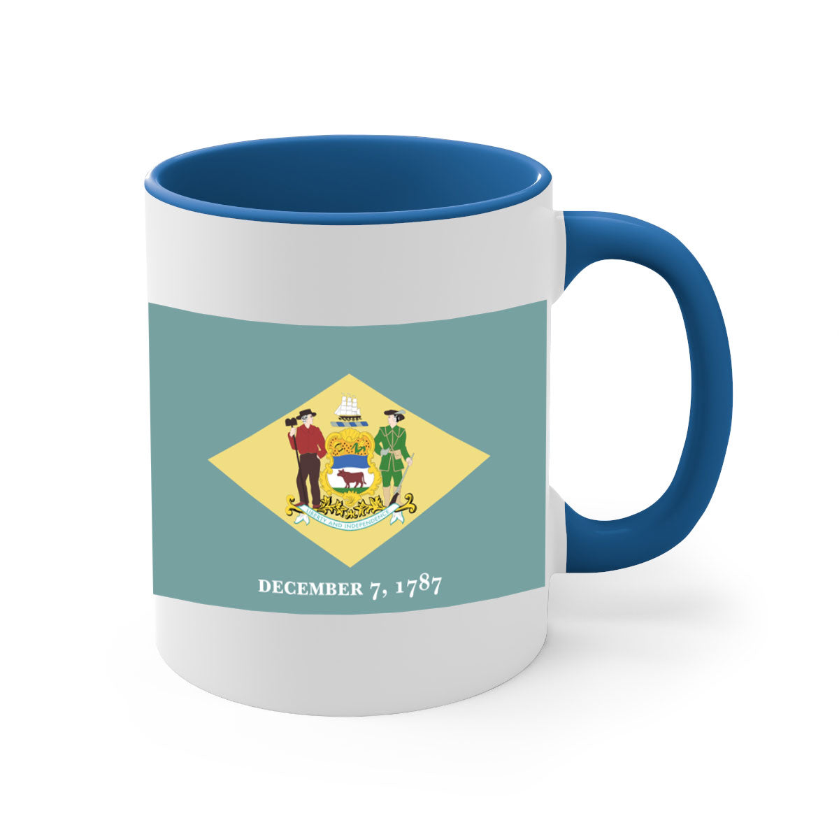 Delaware 44# Mug featuring a glossy finish with a colored handle and interior, available in multiple colors and sizes.