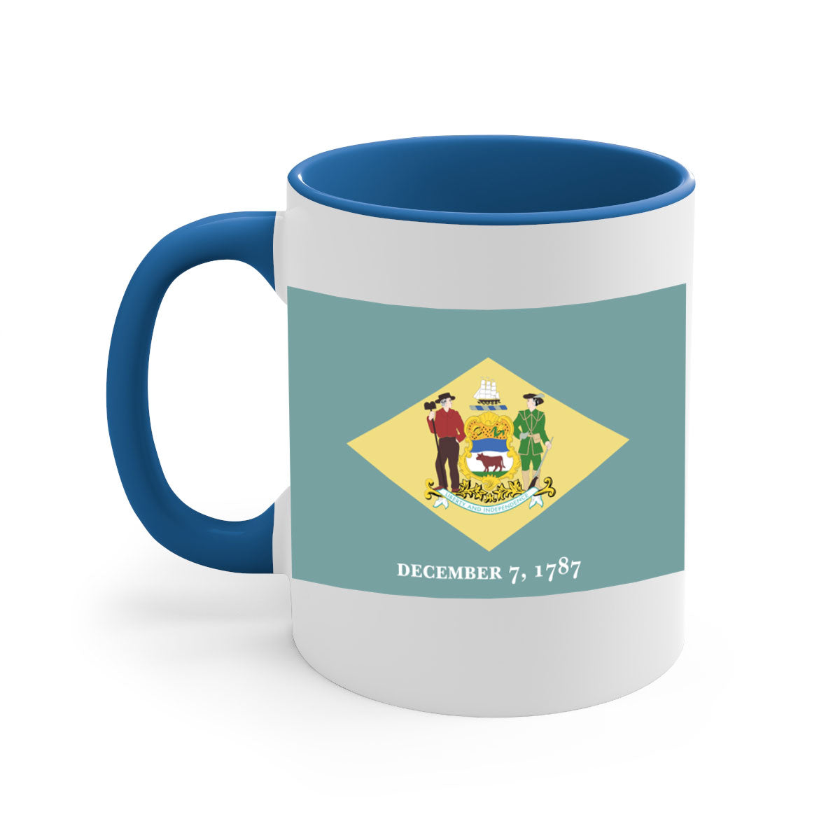 Delaware 44# Mug featuring a glossy finish with a colored handle and interior, available in multiple colors and sizes.